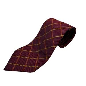 Harry & Sons Silk Tie – Burgundy/Navy, Gold Plaid Check, Made in Italy, Like New